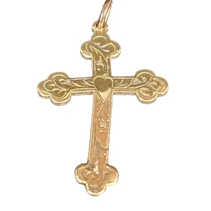 Vintage Rolled Gold Engraved Cross Pendant AJH - Picture 1 of 6