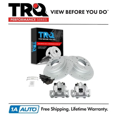 Pinzas de freno traseras TRQ pastillas de cerámica y rotores perforados para BMW 328i 1998 Foto 1 de 4