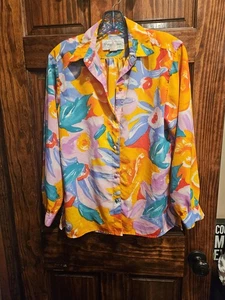 Patchington Vintage Xs Blouse Button Up Vibrant Colors Women Floral - Picture 1 of 3
