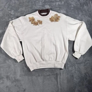 Vintage Grandma Fall Sweatshirt Small Jerzees Leaves Pinecones Embroidered Cream - Picture 1 of 7