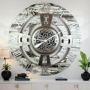 The Gears Clock ENGLAND LINE WANDUHR RUND 36 ZOLL GRAU & WEISS - Bild 1 von 10