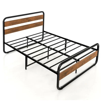 Full Metal Bed Frame Arc Platform Headboard Footboard Mattress Foundation Black - Image 1 of 4