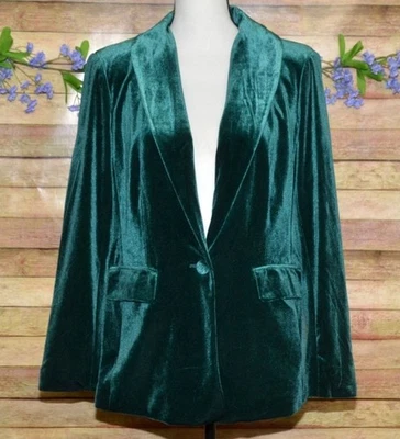 Blazer Cato Mujer Vacaciones Terciopelo Verde Un Botón Talla S Bolsillos Navidad Foto 1 de 4