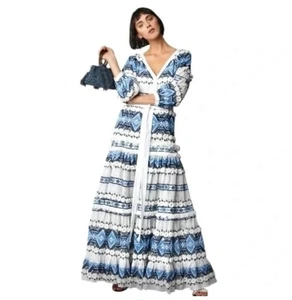 ALEXIS Wylla Blue and White Embroidered Linen Blend Maxi Dress NWT S $1025 - Picture 1 of 8
