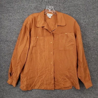 Blusa Silkland Top Mujer Grande Marrón Manga Larga Pura Seda Abotonada Cuello Foto 1 de 4