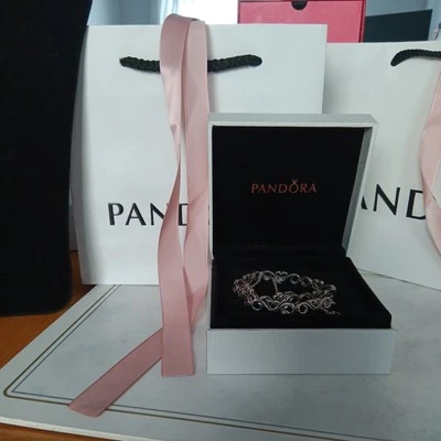 Pandora Heart Swirls Choker CZ & SS Necklace 15" Adjustable - Image 1 of 4