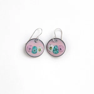 Handmade Copper Enamel Penny Earrings Pierced Dangle Round Boho Rustic - Picture 1 of 11