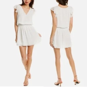 Ramy Brook Simona weiß Clip Punkte Minikleid gesmokt Braut Medium - Bild 1 von 15