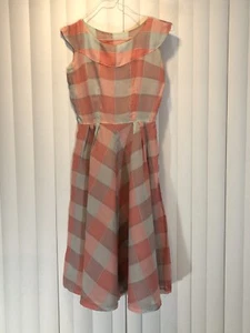 1940s 50s semi-sheer summer Vintage dress pink gray windowpane cotton muslin M - Picture 1 of 7