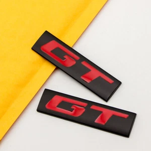 2x Black & Red Metal GT Logo Emblem Grand Tourer Letter Sport Badge Sticker - Picture 1 of 4