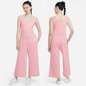 NIKE Sleeveless Jumpsuit Size XL Pink Wide Leg Drawstring Waist Pockets NEW - Picture 1 of 12
