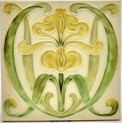 Art Nouveau Fireplace Majolica Tile Floral Design By Godwin & Hewitt C1899 - Image 1 of 3