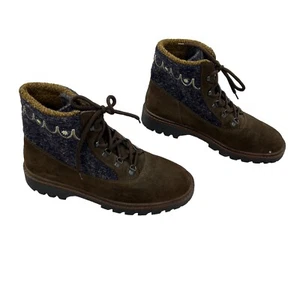 Vintage LL Bean Virgin Wool Leather Hiking Boots Women’s 11 Made In Italy Brown - Picture 1 of 13