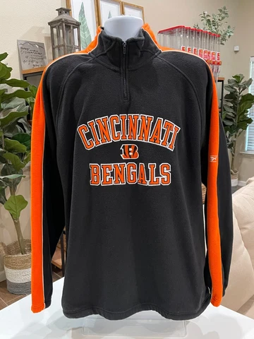 Cincinnati Bengals Reebok Mens Long Sleeve Fleece 1/4 Zip Pullover Sweater Sz XL Cover