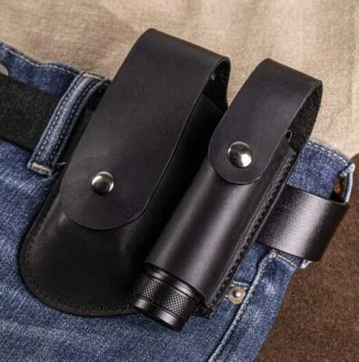 Men waist Bag belt tool pack Torch Folding knife sheath Cow Leather black H108 - Image 1 of 4