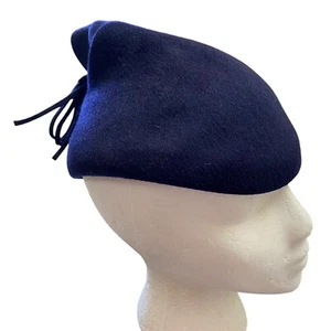 Henry Pollak Womens Hat Selkirk 100% Wool Navy Beret Military Robin Hood Vintage - Picture 1 of 15