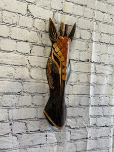 50cm Artist Giraffe Hand Carved Fair Trade Wooden Animal Wall Art Wall Hang Mask - Picture 1 of 7