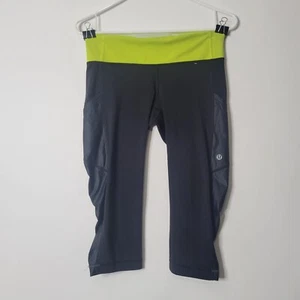 Lululemon Women Size 6 Cut the Crop Black/Antidote Green Yellow Leggings - Picture 1 of 7