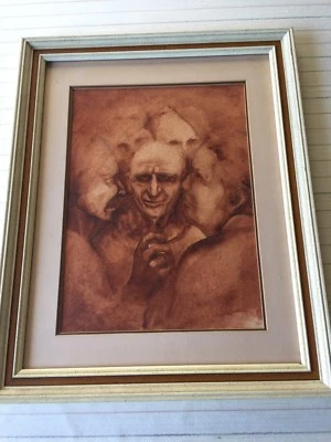 Pintura Acuarela Original Retrato de Personas, Firmado, Enmarcado, 10 1/2" x 14"  Foto 1 de 4