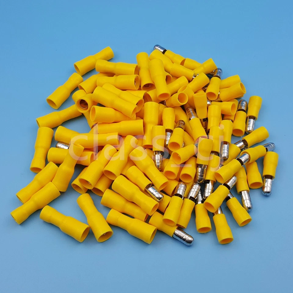 100Pcs Yellow Insulated Bullet Butt Male and Female 12-10 AWG Crimp Terminals - Image 1 of 1