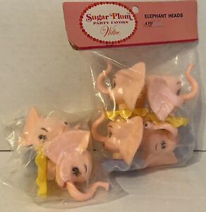 🎂 6 Wilton pink elephant Sugar Plum Party Favors Head Cake Toppers NIP vintage