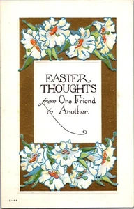 Pensieri pasquali da un amico cartolina d'epoca in rilievo fiori giglio - Foto 1 di 2