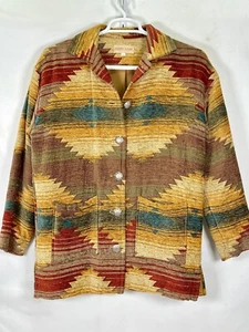 Chenille Women’s Aztec Tribal Southwestern Yellowstone Shacket Jacket Coat M - Picture 1 of 15