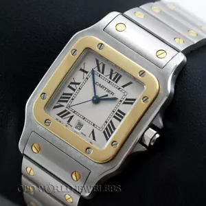 Cartier Santos Galbee Ref 1566 Ivory Roman Dial Steel 18K Gold w/Box Certificate - Picture 1 of 6