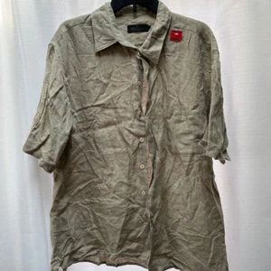 Bugatchi Uomo Mens Button Front Shirt Green Short Sleeve Pocket Linen XL New - Picture 1 of 6