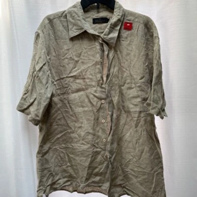Bugatchi Uomo Mens Button Front Shirt Green Short Sleeve Pocket Linen XL New - Image 1 of 4