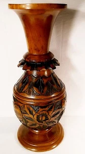 Vintage 17,5" große Haiti handgeschnitzte Ananasholzvase mit Fuß tropisches Design - Bild 1 von 12