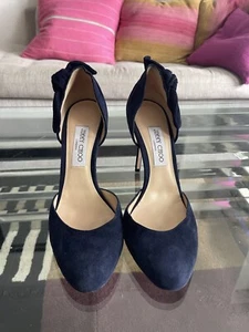 Jimmy Choo Navy Blue Suede Heels 40 - Picture 1 of 21