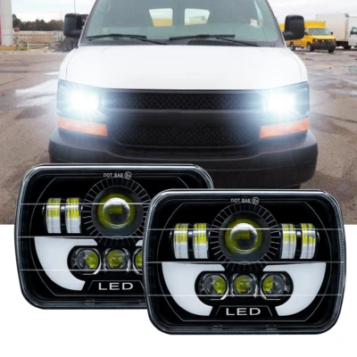 Fits Chevy Express Cargo Van 1500 2500 3500 Pair 7x6 5x7 LED Headlight Hi/Lo - Image 1 of 4