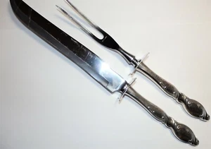 RARE Vintage Wallace SILVER SWIRL 1955 Sterling Handle CARVING SET Fork & Knife - Picture 1 of 5