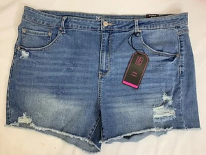 Women's NoBo Blue Distressed Trashed Stretch Denim Mid Rise Shorts Jr Sz 21 - Picture 1 of 12