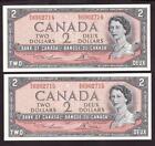 2 x billets 1954 Canada 2 $ consécutifs Lawson Bouey R/G6902714-15 UNC+