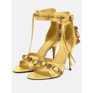 Womens Real Leather Opened Toe High Heels Zip Tassels Metal Rivert Decor Sandals - Picture 1 of 23