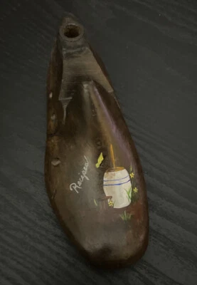ANTIQUE WOODEN SHOE UNUSUAL PAINTED SHOE FORM - Image 1 of 4