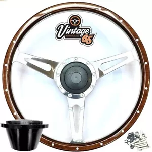 Steering Wheel & Boss Fittings 15" Dark Wood For Land Rover Defenders 48 Spline - Picture 1 of 4