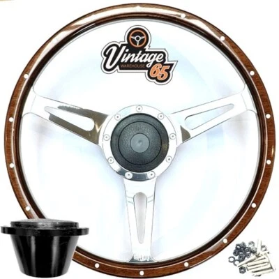 Steering Wheel & Boss Fittings 16" Dark Wood For Land Rover Defenders 48 Spline - image 1 of 4