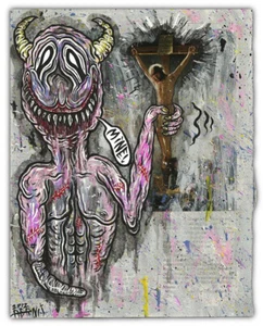 Original HAPPY GRAVE Original Painting art surreal : "MY CRUCIFIX" year 2012 - Picture 1 of 1