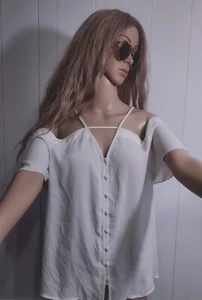 Camicia donna Express taglia M avorio camicia top bottoni poliestere Bl.100 - Foto 1 di 6