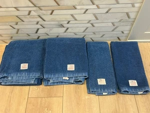 VTG Set Of Ralph Lauren Flag 2 Blue Bath Towels+ 2 Blue Hand Towels - Picture 1 of 7