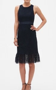Banana Republic Lace Sheath Dress Women’s 10 Tall Blue Crew Neck Sleeveless - Picture 1 of 10
