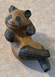 Shanghai Porzellan - zweiteiliger - Korb Behälter - Ratan Panda isst Bambus - Handarbeit - Bild 1 von 11