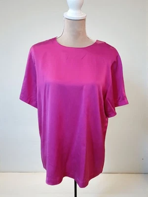 Chaus 100% 真丝女式亮粉色衬衫 16 经典胶囊极简主义谦虚 — 第 1/4 张图片