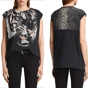 T-shirt AllSaints seta Turan Brooke stampa tigre L nera - Foto 1 di 9