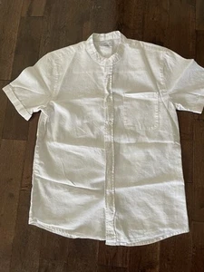 Tronjori Boys 14 Shirt WHITE Button Up Short Sleeve 55% Linen & 45% Cotton - Picture 1 of 1