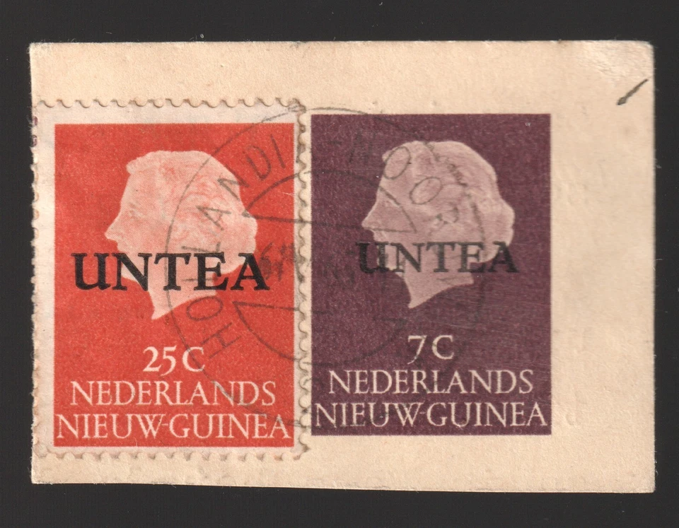 Netherlands New Guinea UNTEA  UN stationery cut SMAL Overprint + 25c - Image 1 of 1