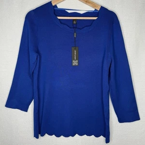 Top tejido ligero básico con cable y calibre festoneado para mujer L azul elástico - Imagen 1 de 11